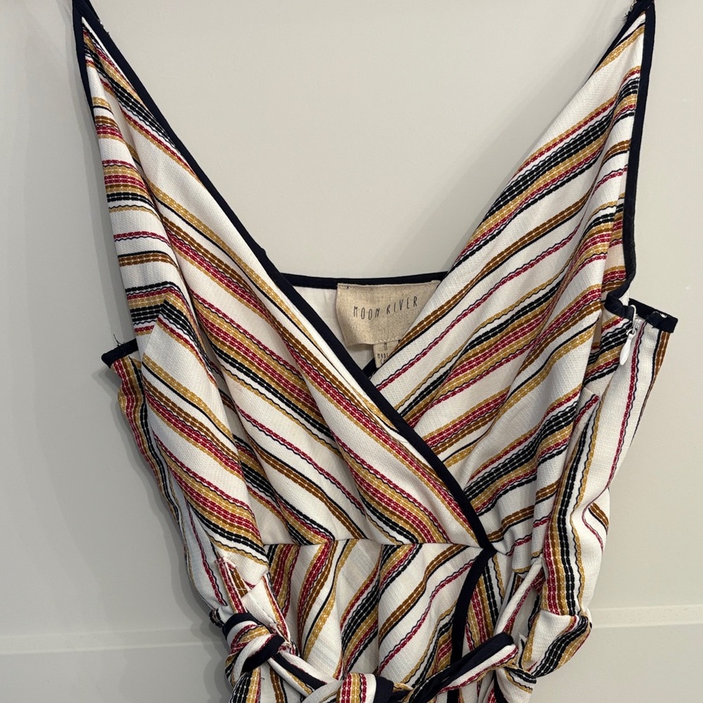 Moon River Striped Long Sleeve Dress with V-Neck